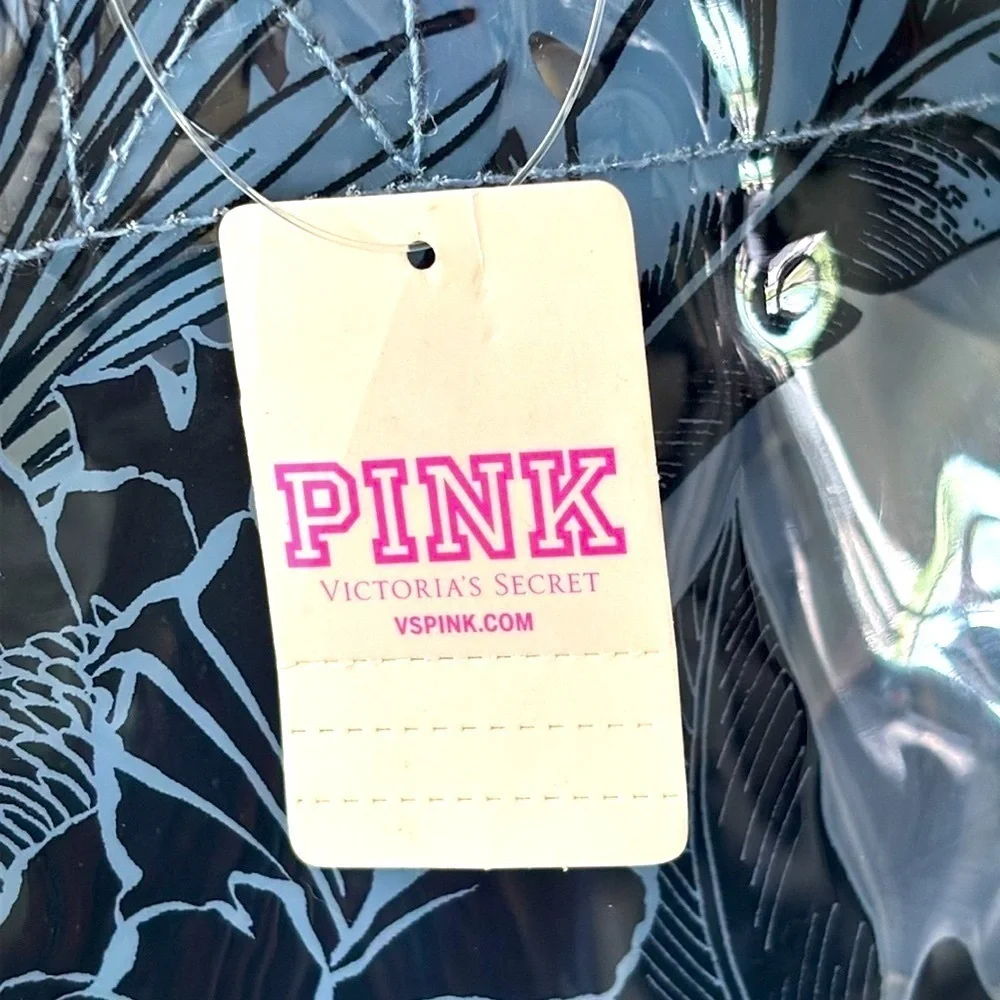 Brand New Pink Victoria’s Secret Blue Tropical Palm Clear Beach Tote Waterproof